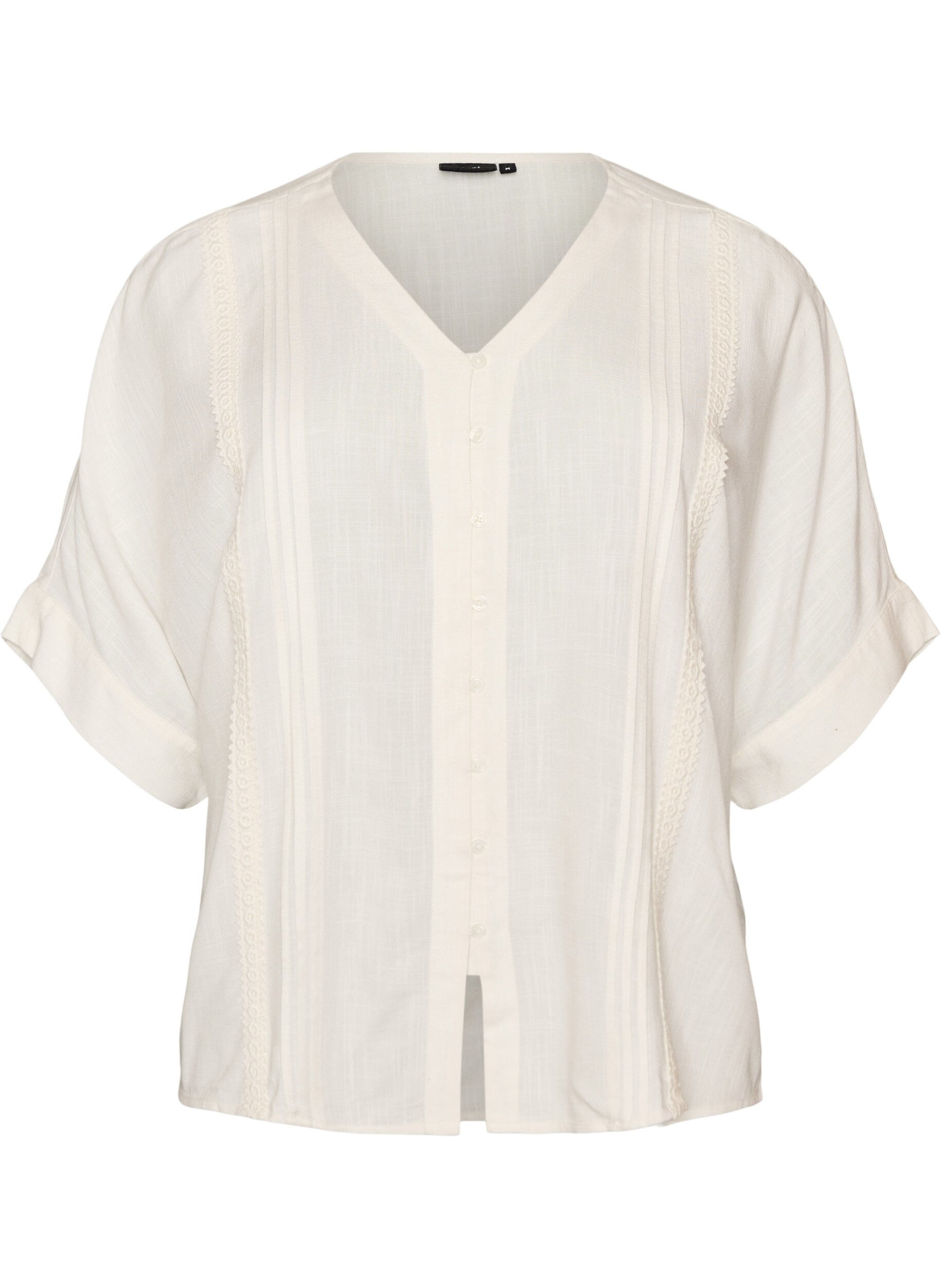 Zizzifashion Viscose blouse with crochet trim and buttons, Vanilla, Packshot image number 0