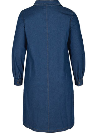 Denim dress with side slits and V-neck, Blue denim, Packshot image number 1