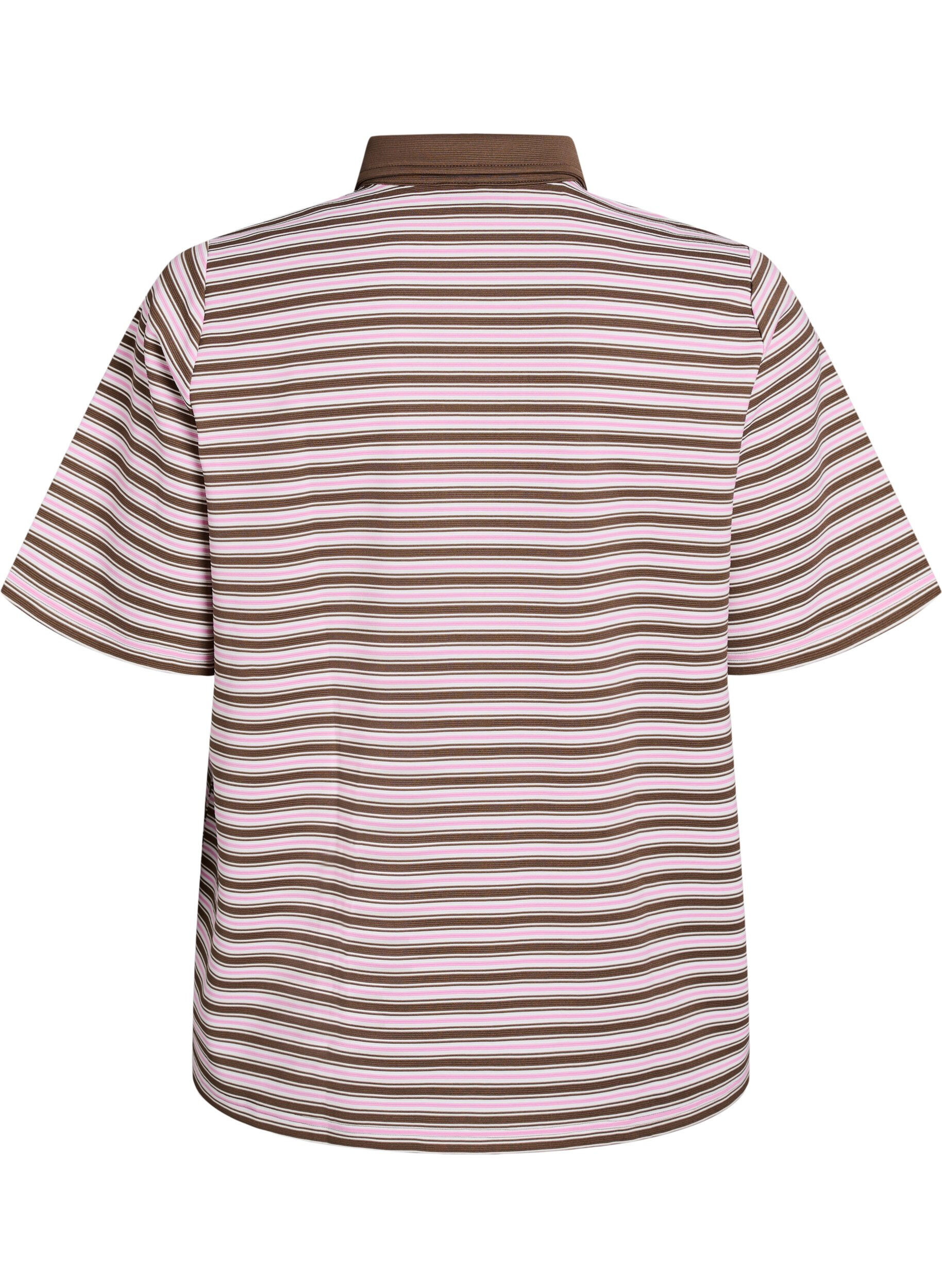Zizzifashion Striped polo shirt with short sleeves and zip, Brown, Packshot image number 1