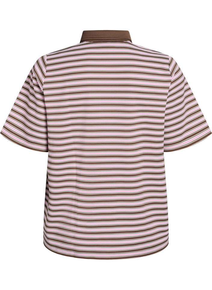 Striped polo shirt with short sleeves and buttons, Brown, Packshot image number 1