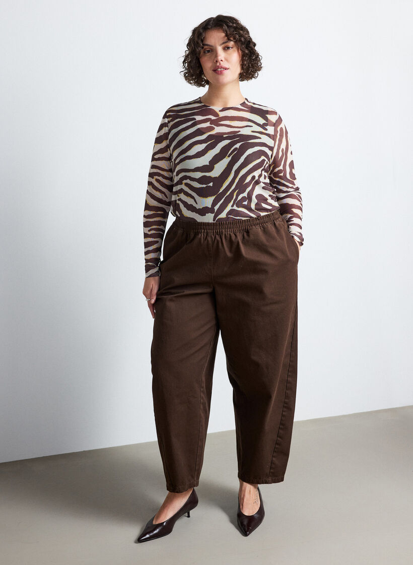 Mesh blouse with print, Brown, Model image number 1