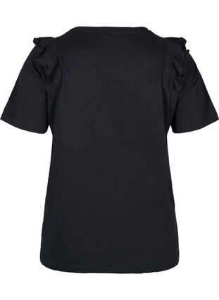 Cotton t-shirt with frills and rivets, Black, Packshot image number 1