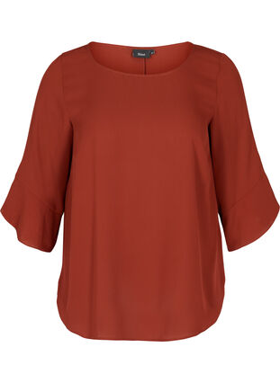Plain blouse with 3/4 length sleeves, Fired Brick, Packshot image number 0