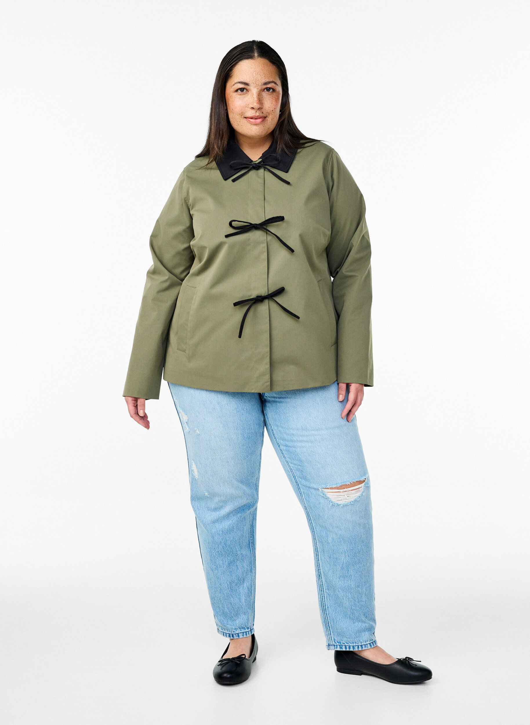 Zizzifashion Spring jacket with bow details, Green, Model image number 1
