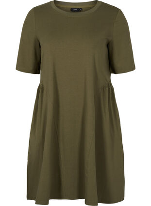 Short sleeve cotton dress with pleated skirt, Ivy Green, Packshot image number 0