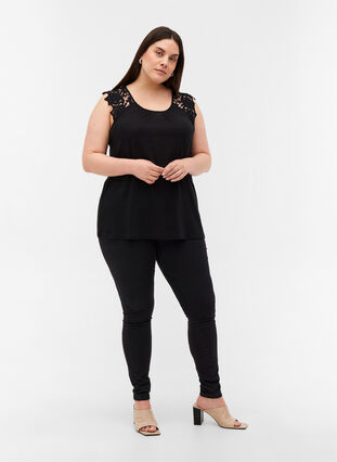Plain-coloured top with lace sleeves, Black, Model image number 2