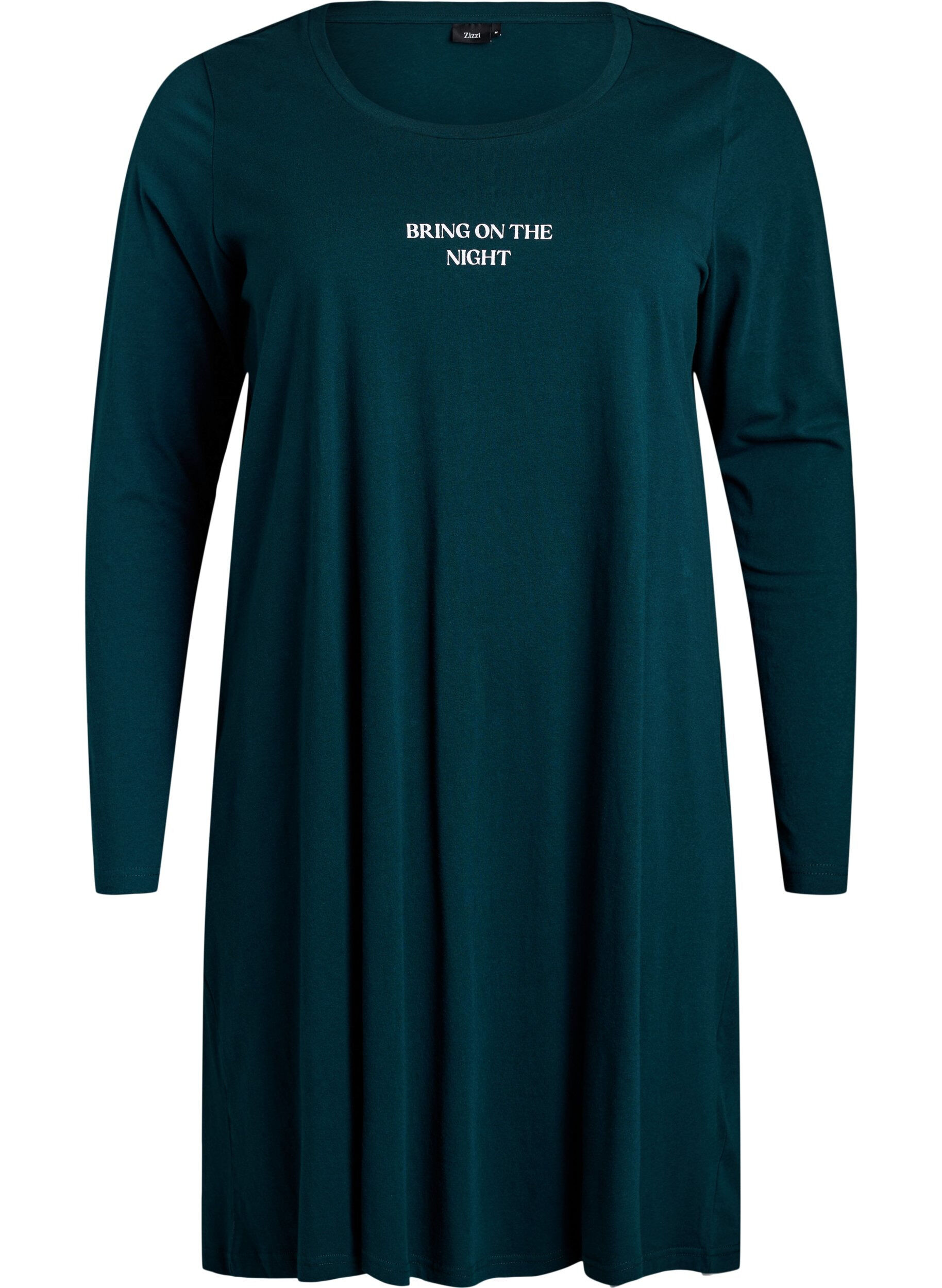 ZizzifashionLong-sleeved nightgown in organic cotton, Green, Packshot image number 0