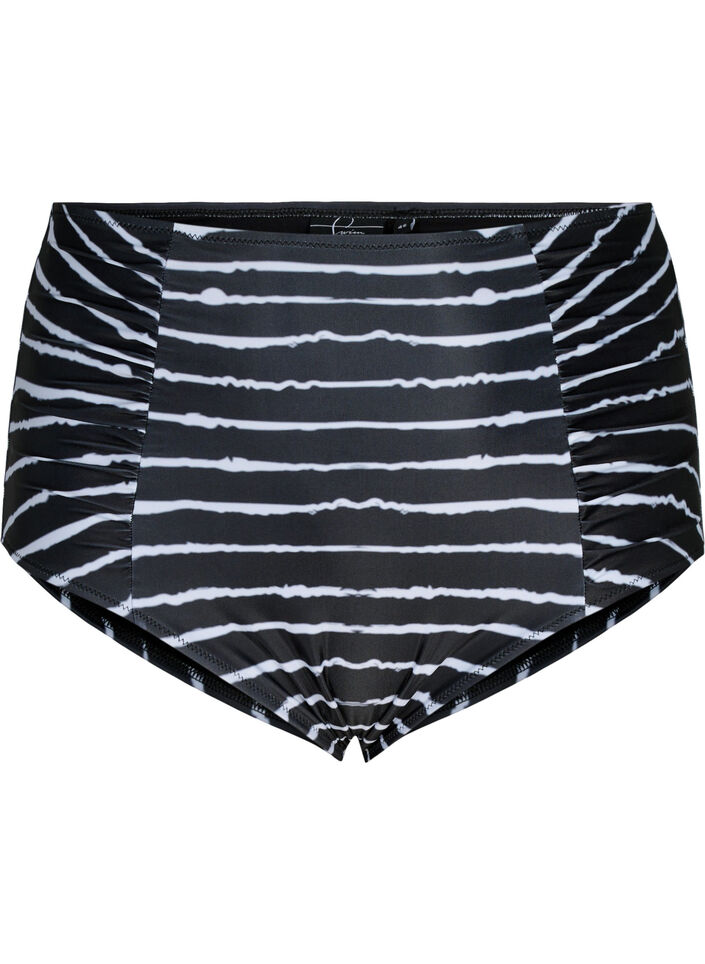 High-waisted striped bikini bottoms, Black, Packshot image number 0