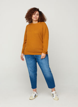Knitted blouse with a round neckline, Buckthorn Brown, Model image number 2