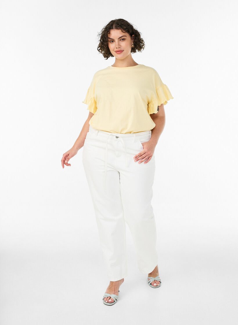 Organic cotton T-shirt with ruffle sleeves, Yellow, Model image number 1