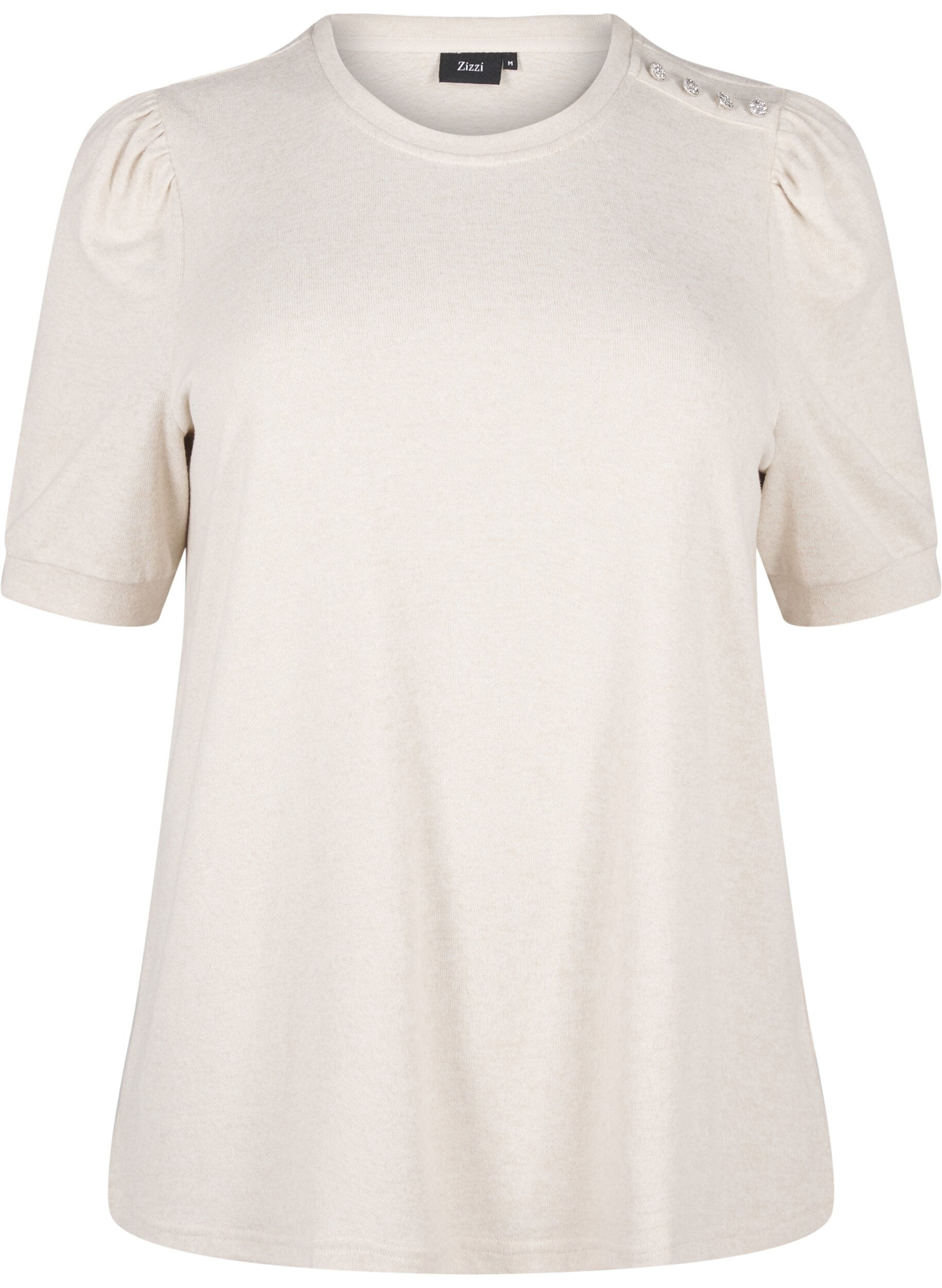 Zizzifashion Blouse with button detail and short puff sleeves, Beige, Packshot image number 0