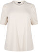 Blouse with button detail and short puff sleeves, Beige, Packshot image number 0