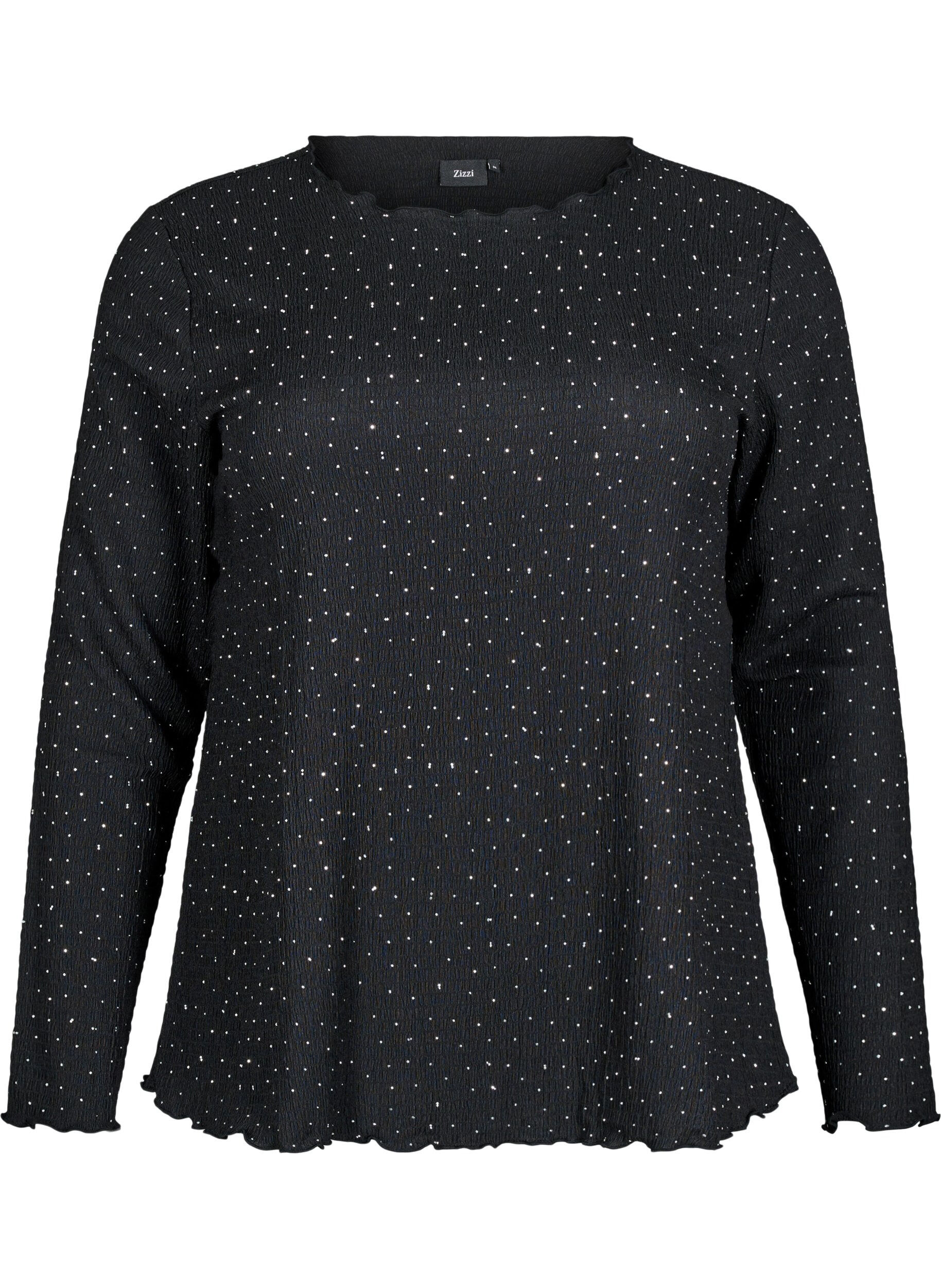 Long-sleeved blouse with rhinestones