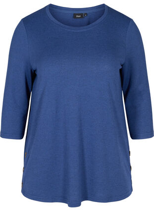 Blouse with 3/4 length sleeves and buttons, Twilight Blue Mel, Packshot image number 0