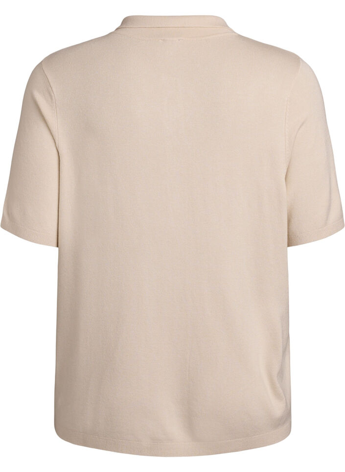 Fine-knit polo shirt with short sleeves, Beige, Packshot image number 1