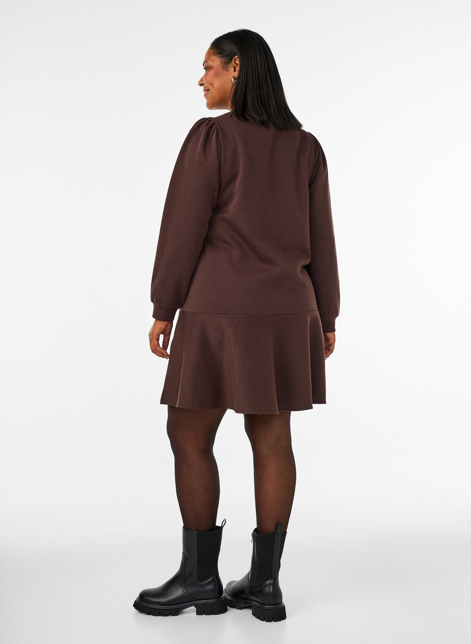 ZizzifashionSweatshirt dress with ruffle layers and A-line shape, Brown, Model image number 2