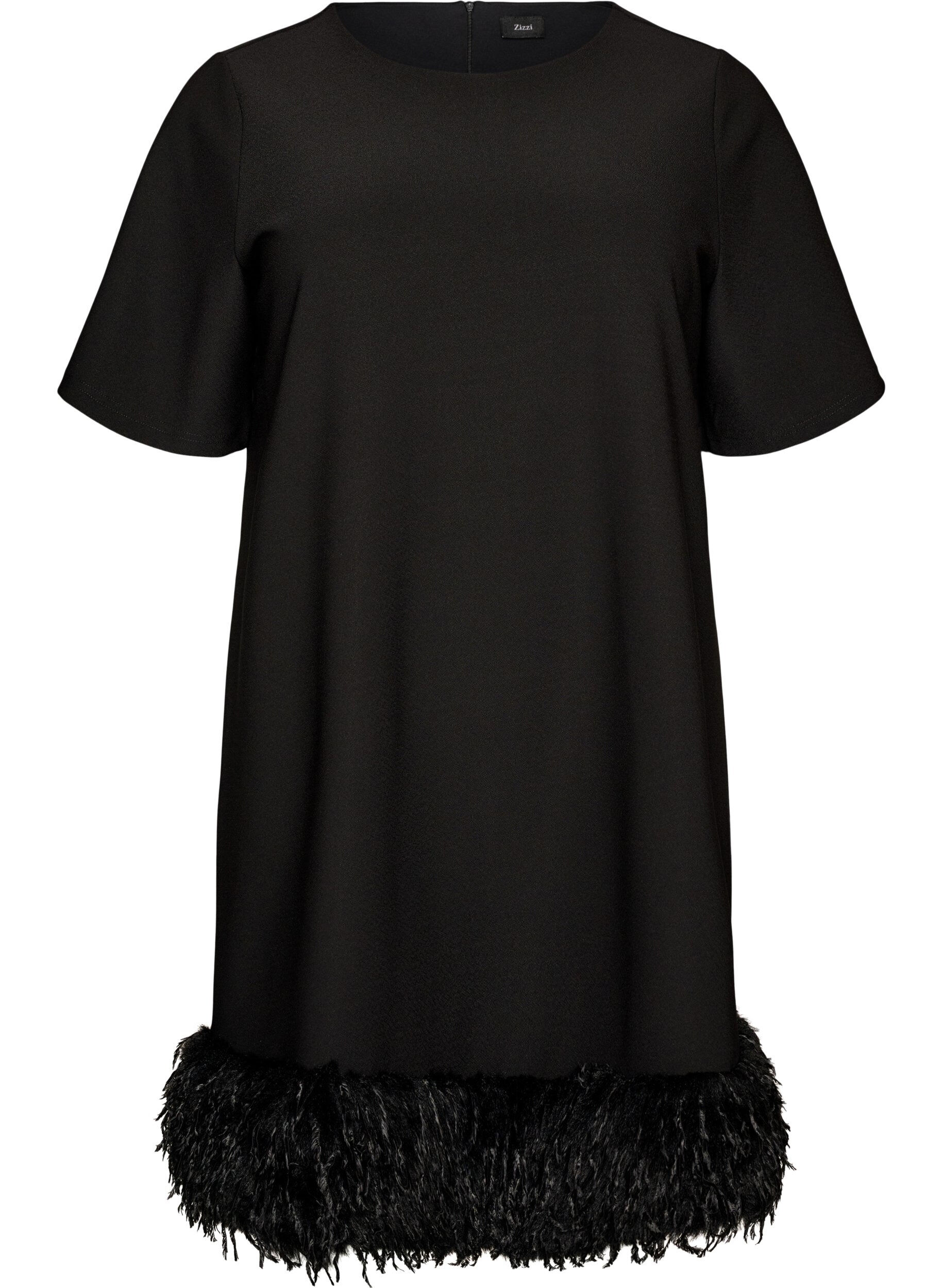 Short jersey dress with feather trim