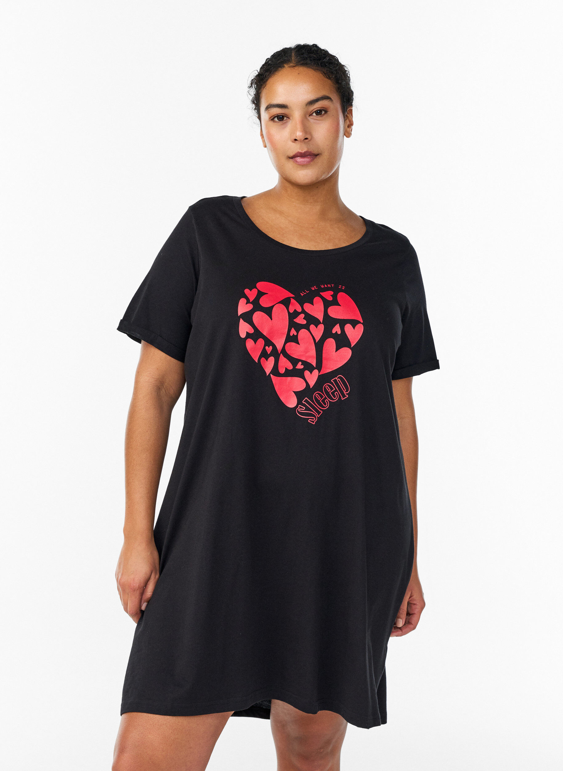 ZizzifashionShort-sleeved nightgown in organic cotton, Black, Model image number 0