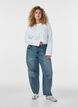 Barrel fit jeans with a distressed wash, Blue, Model image number 0