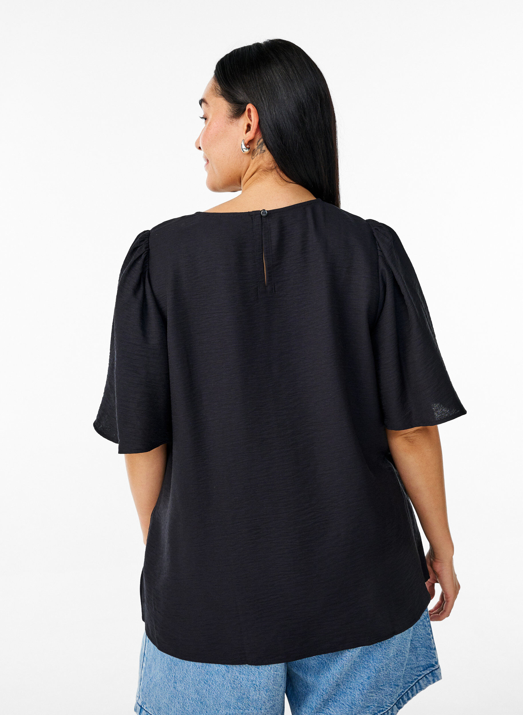 Zizzifashion Blouse with short, wide sleeves, Black, Model image number 2