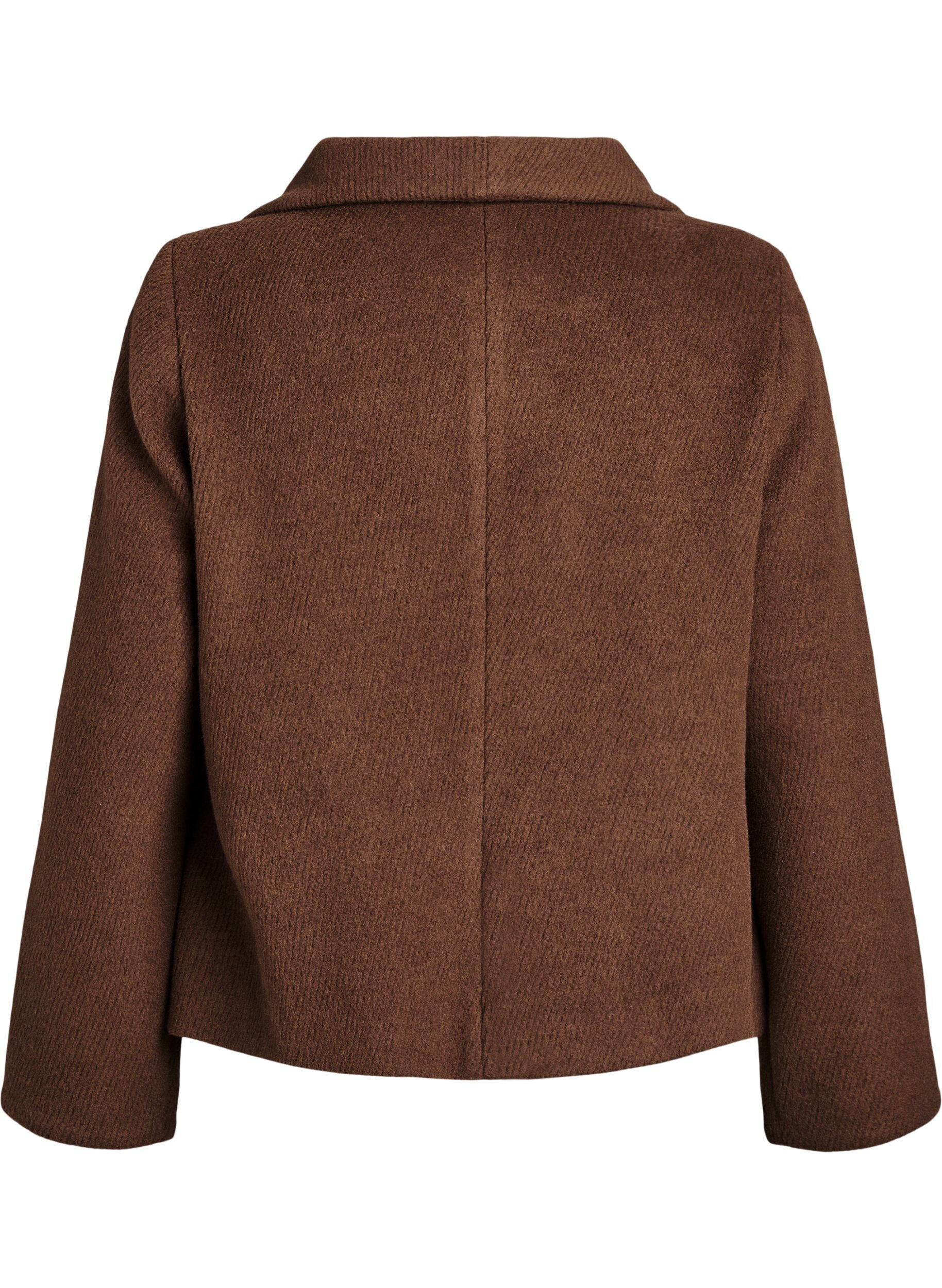 Zizzifashion Short jacket with collar and fabric-covered buttons, Brown, Packshot image number 1
