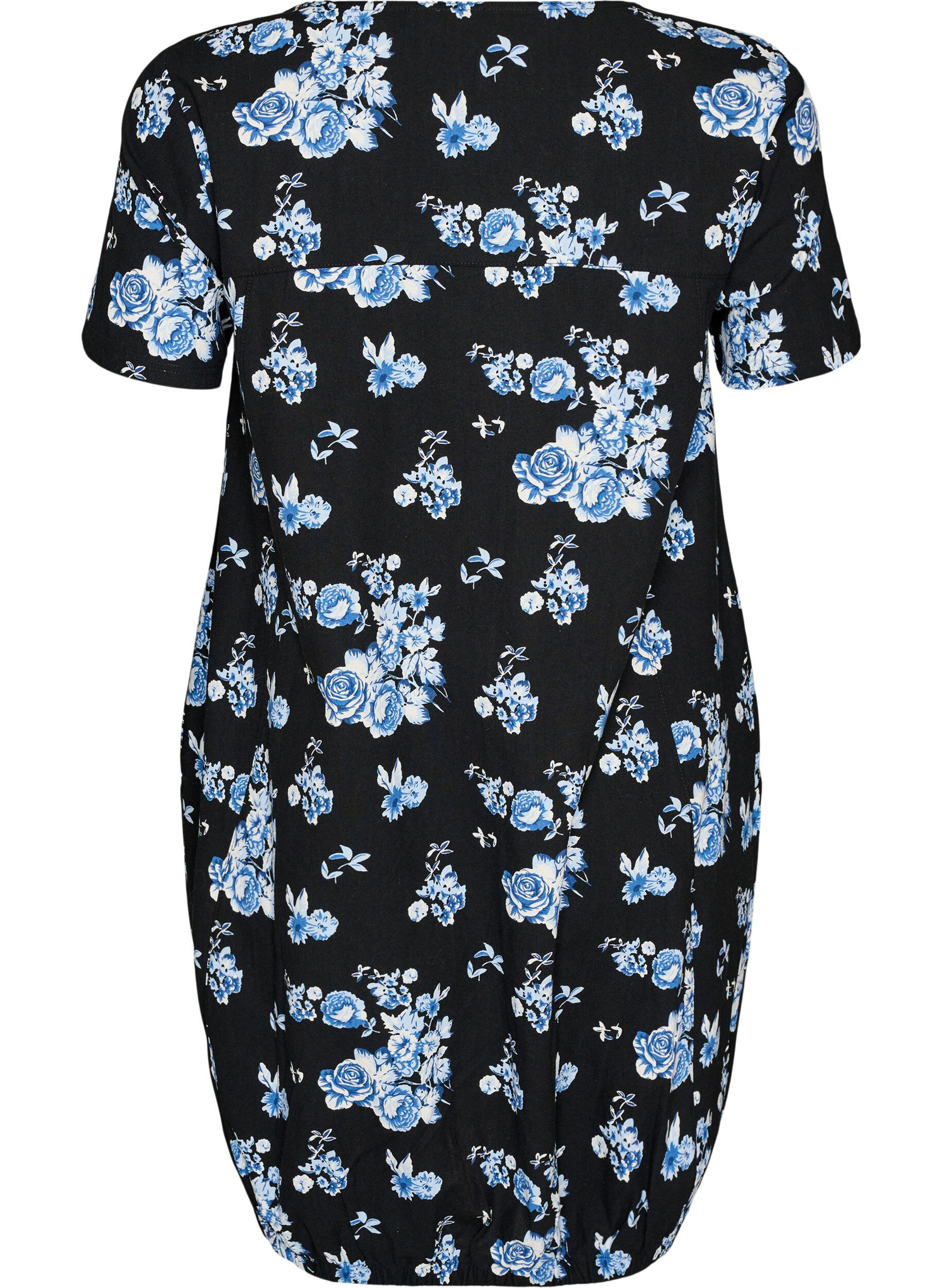 ZizzifashionShort-sleeved cotton dress with print, Black, Packshot image number 1