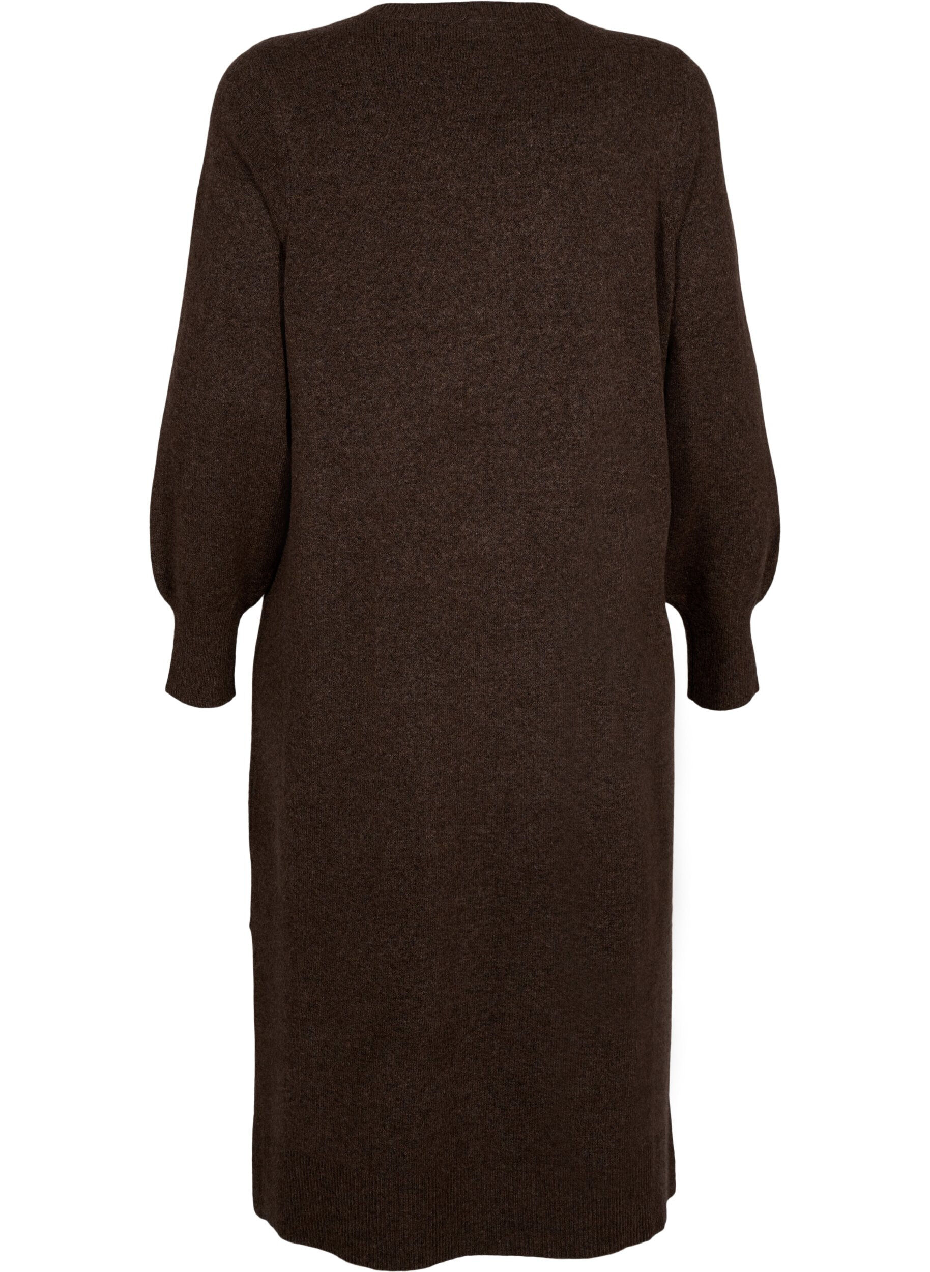 ZizzifashionLong-sleeved knitted dress with V-neck, Brown, Packshot image number 1
