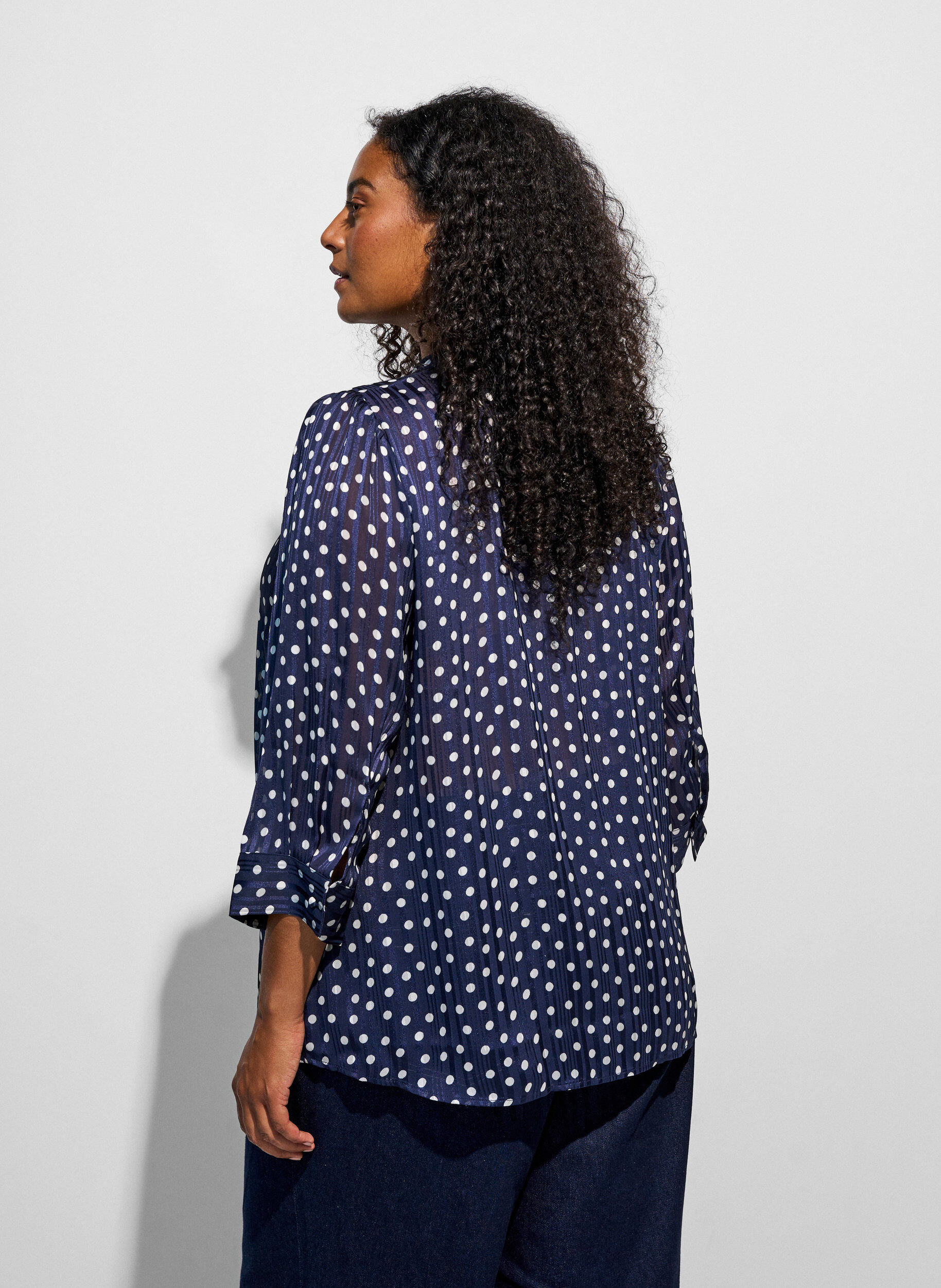 ZizzifashionPatterned shirt with a stand-up collar and 3/4-sleeves, Blue, Model image number 2