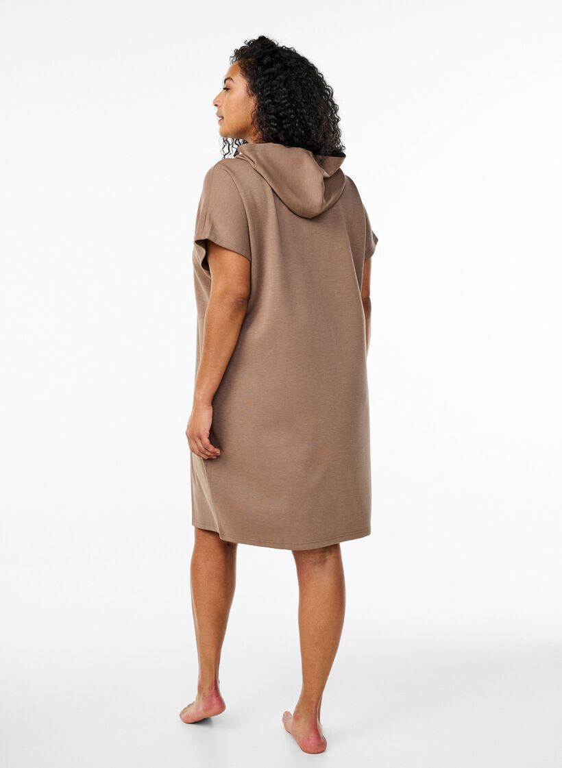 Short sleeve sweat dress in modal mix, Brown, Model image number 2