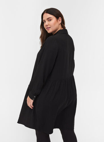 Solid-coloured, A-line shirt dress, Black, Model image number 1