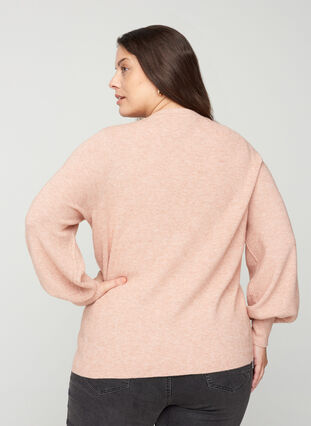 Short knitted cardigan with buttons, Rose Smoke Mel, Model image number 1