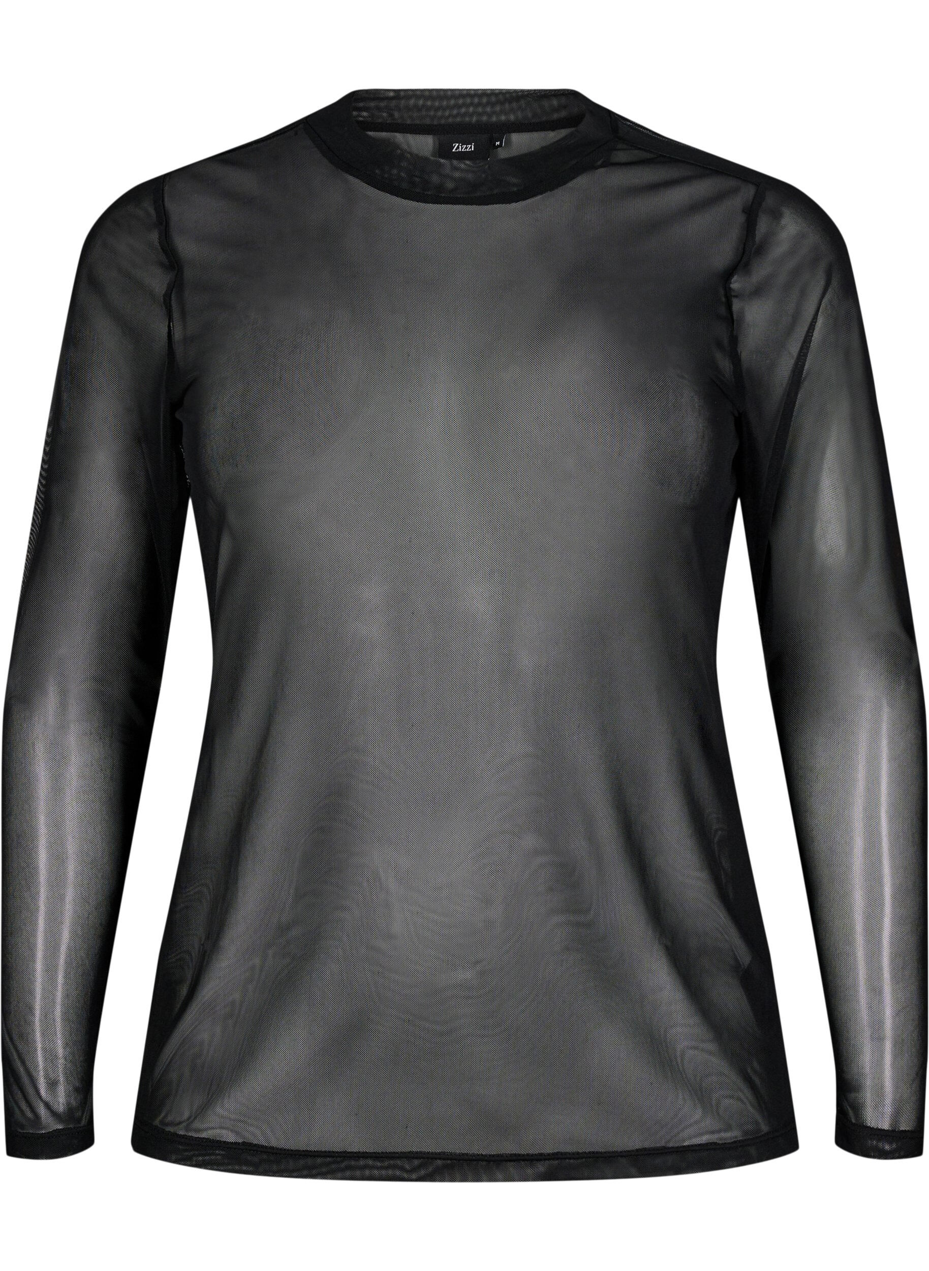 Zizzifashion Solid coloured mesh blouse, Black, Packshot image number 0