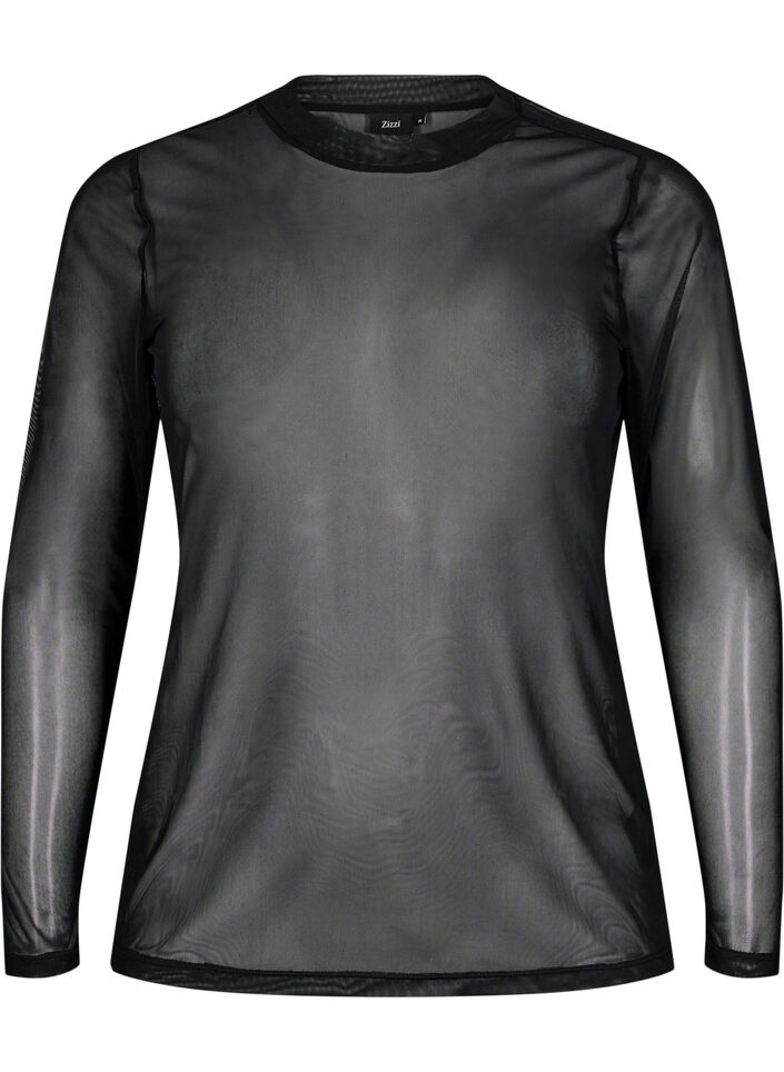 Solid coloured mesh blouse, Black, Packshot image number 0