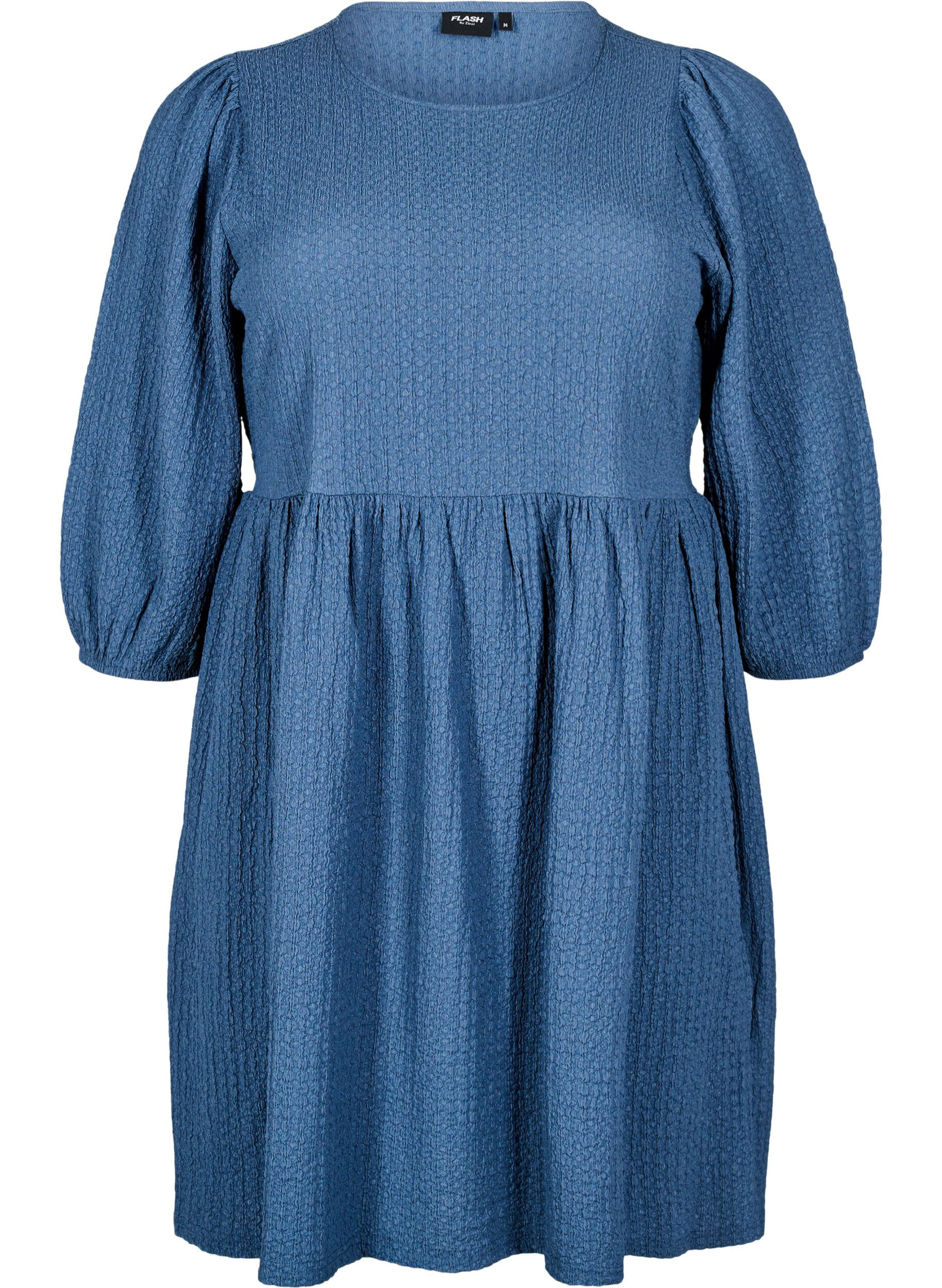 Zizzifashion FLASH - Short dress with texture and 3/4 sleeves, Sargasso Sea, Packshot image number 0