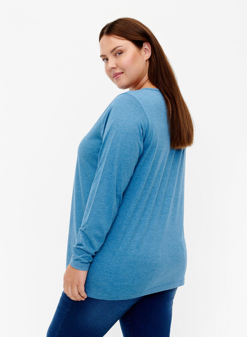 Melange blouse with long sleeves, Legion Blue Mel., Model image number 1