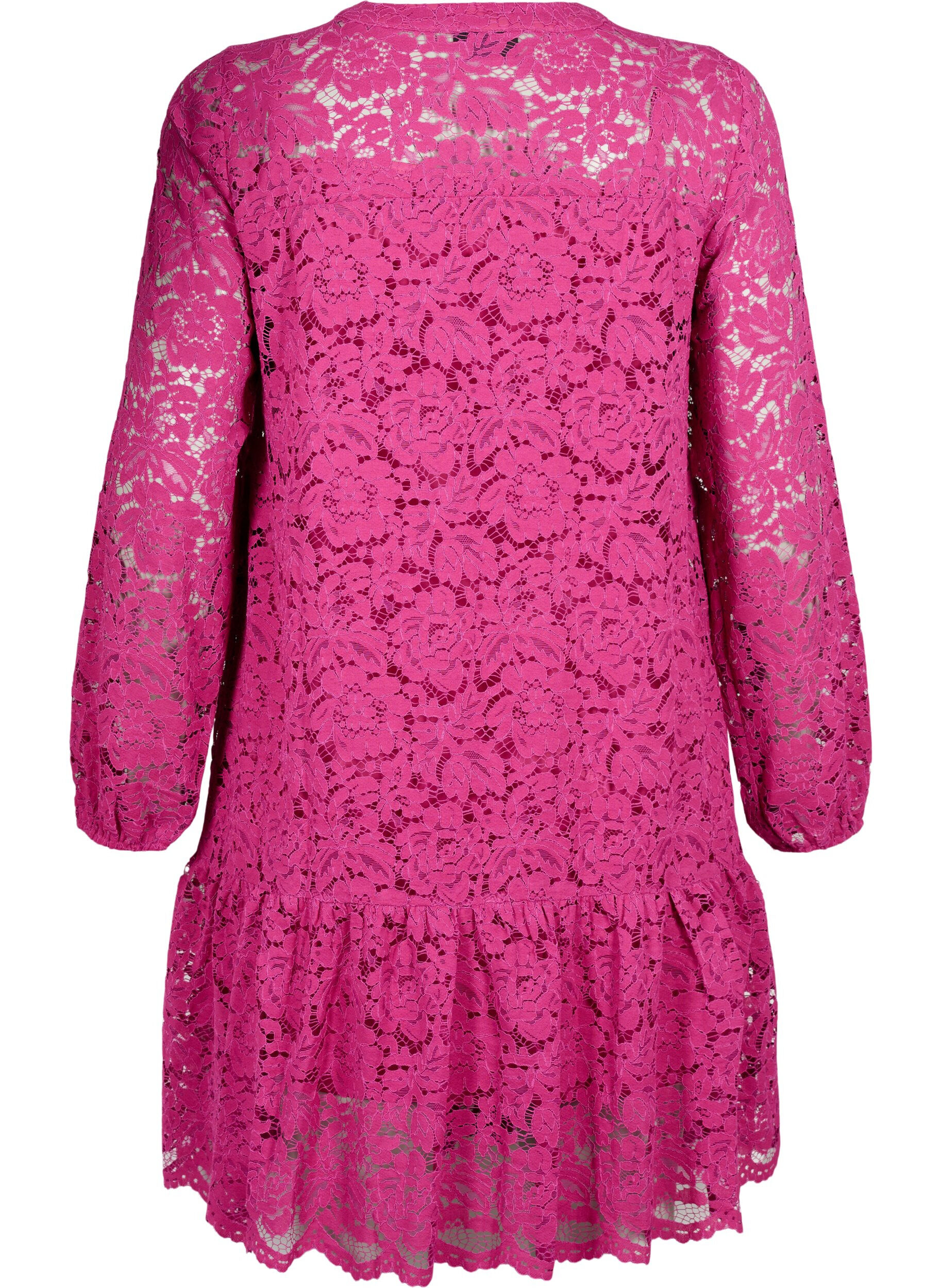 Zizzifashion Lace dress with buttons and a-shape, Festival Fuchsia, Packshot image number 1
