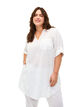 Short-sleeved cotton blend tunic with linen, Bright White, Model image number 0