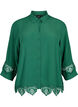 Viscose shirt with 3/4 sleeves and embroidery details, Hunter Green, Packshot image number 0