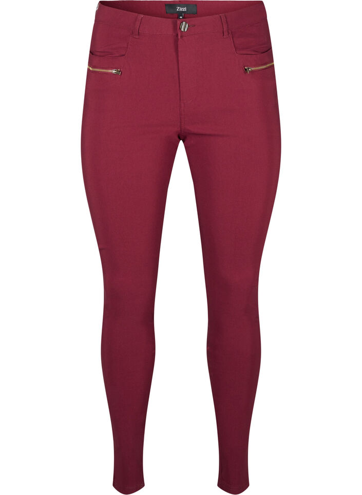 Close-fitting trousers with zipper details, Red, Packshot image number 0