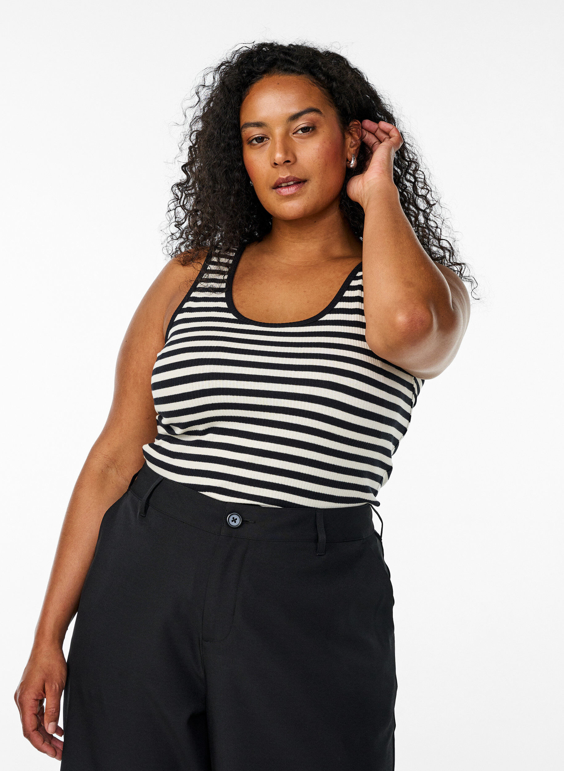 Zizzifashion Striped tank top with a rib structure, Black, Model image number 0