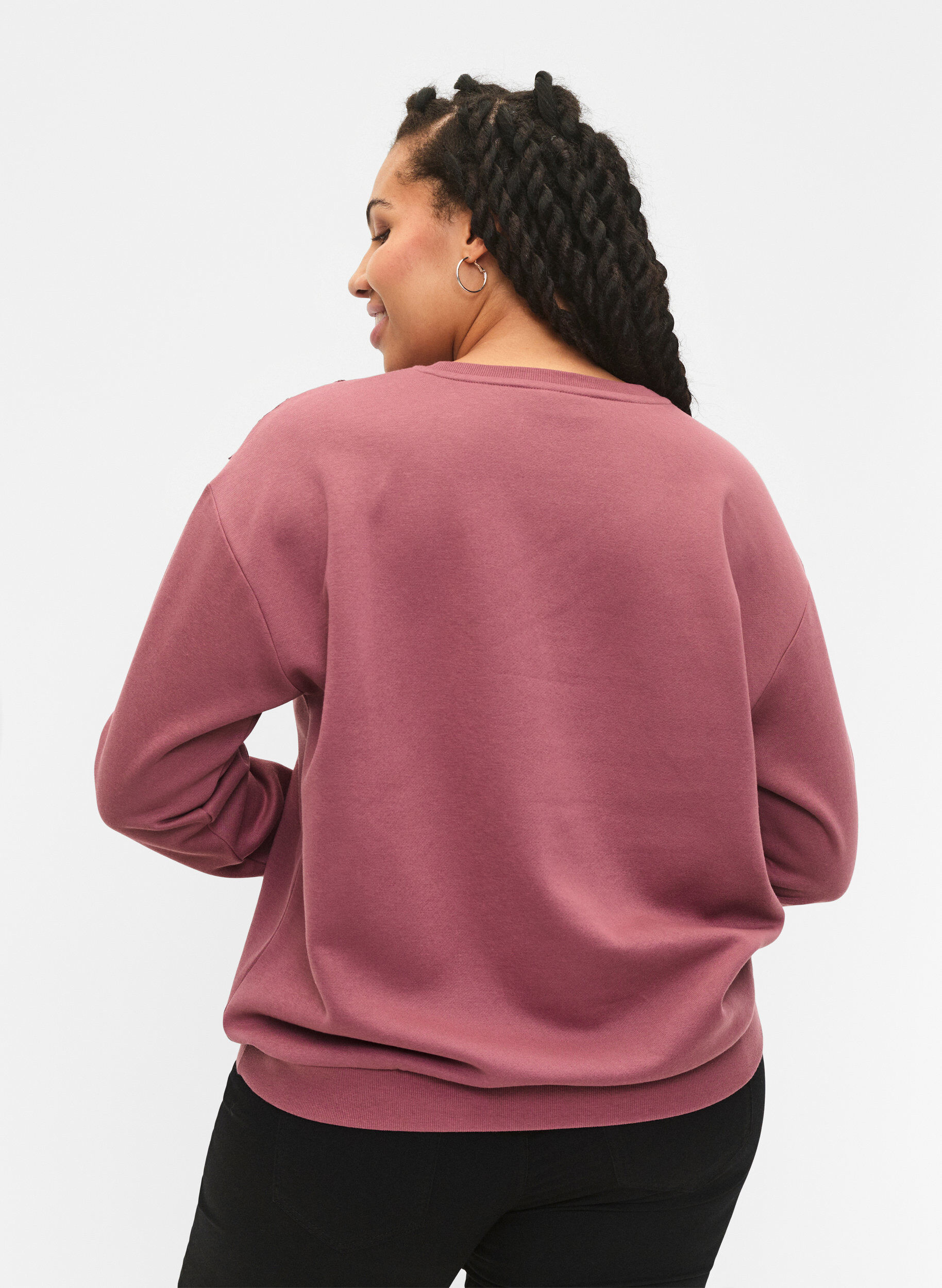 Zizzifashion Sweatshirt with ruffle and crochet detail, Rose Brown, Model image number 1