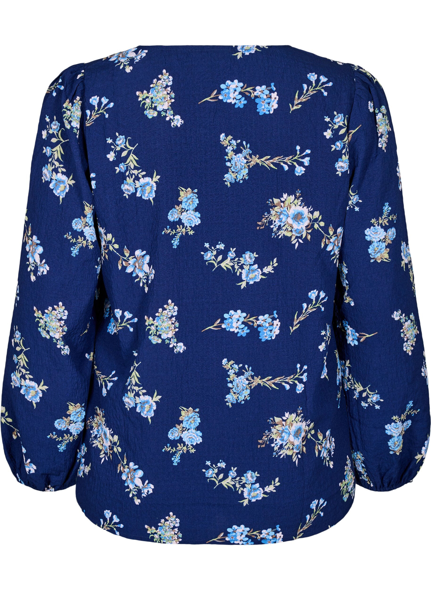 Zizzifashion FLASH - Long-sleeved blouse with small flowers, Blue Flower, Packshot image number 1