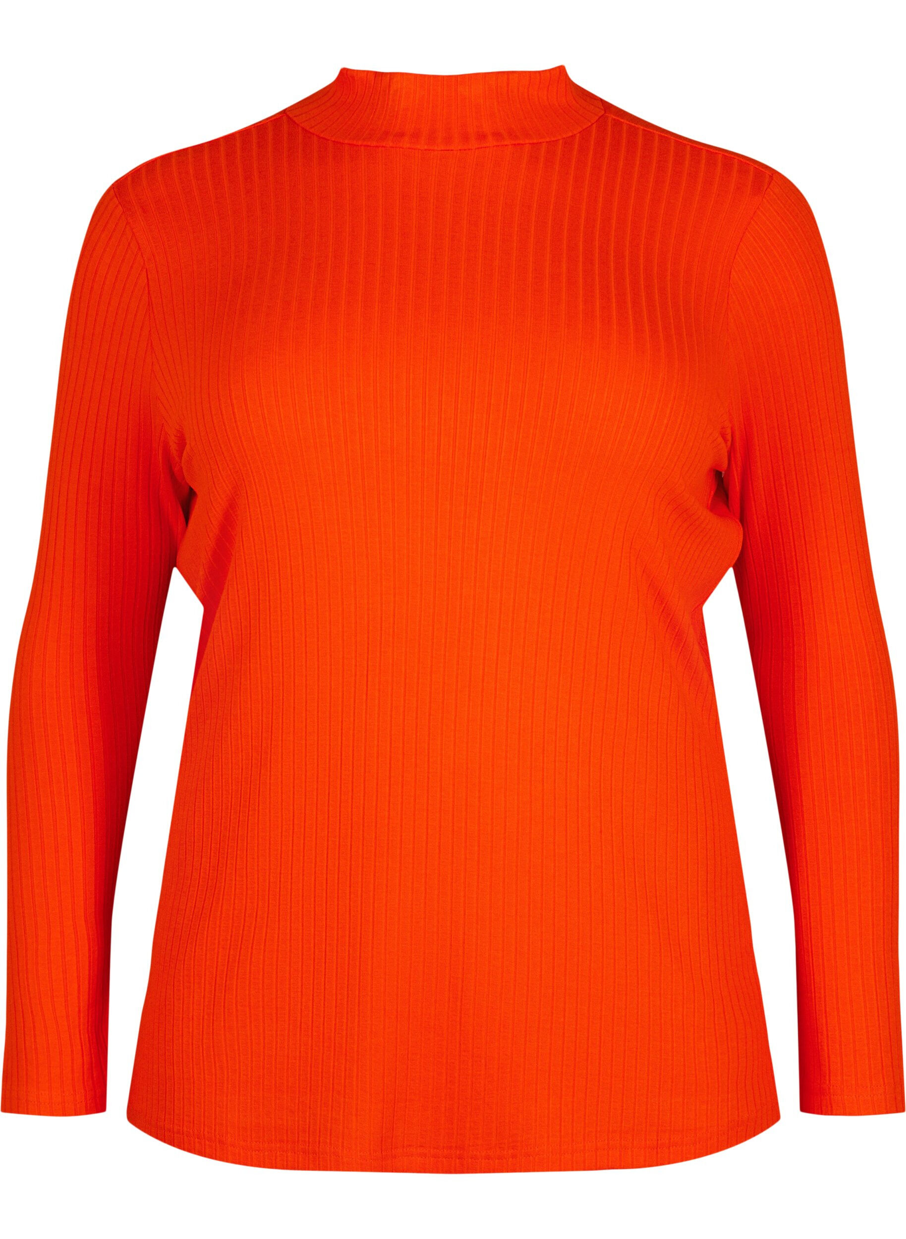 Zizzifashion Fitted viscose blouse with high neck, Orange.com, Packshot image number 0