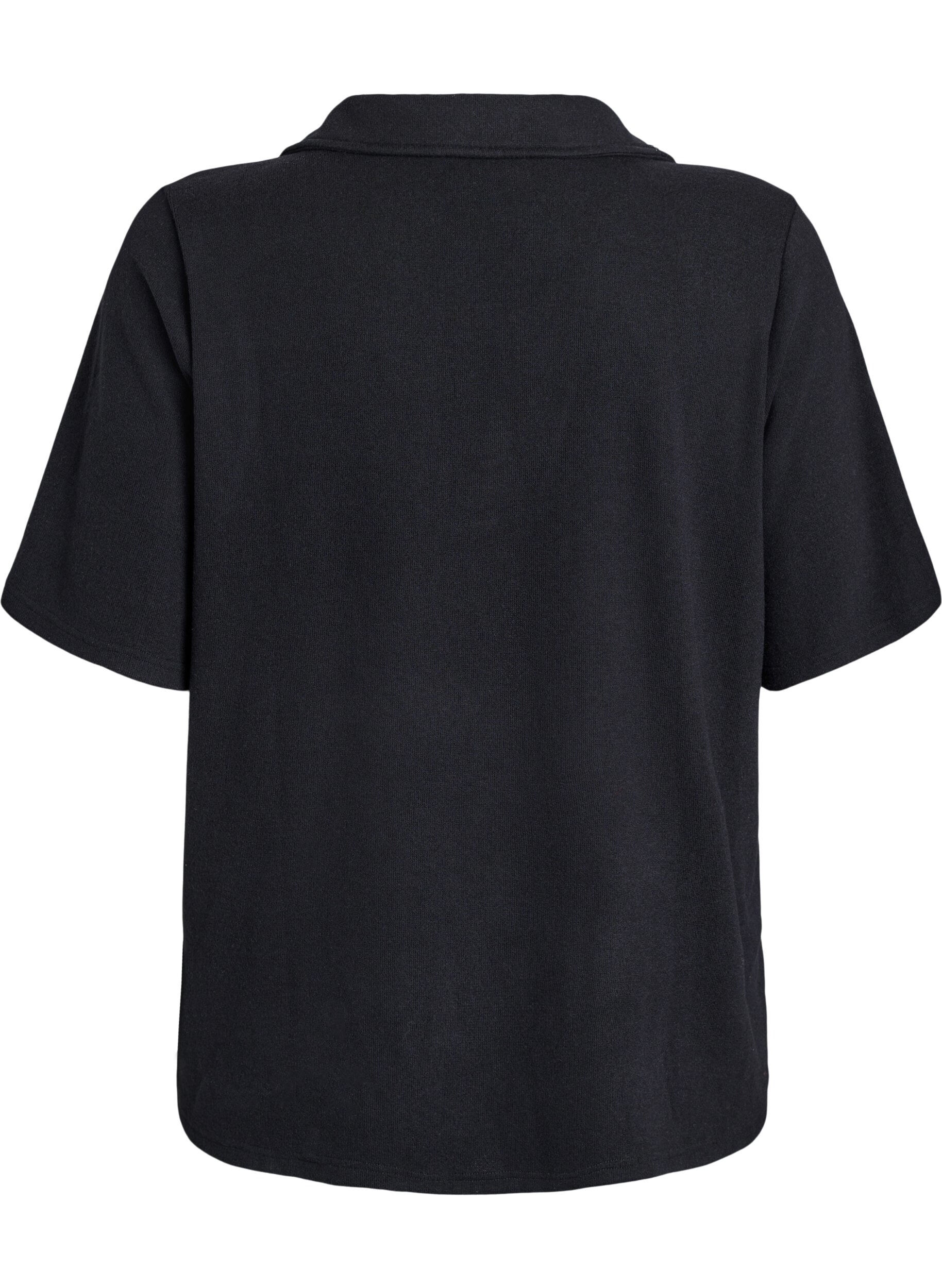 Zizzifashion Jersey blouse with collar and short sleeves, Black, Packshot image number 1