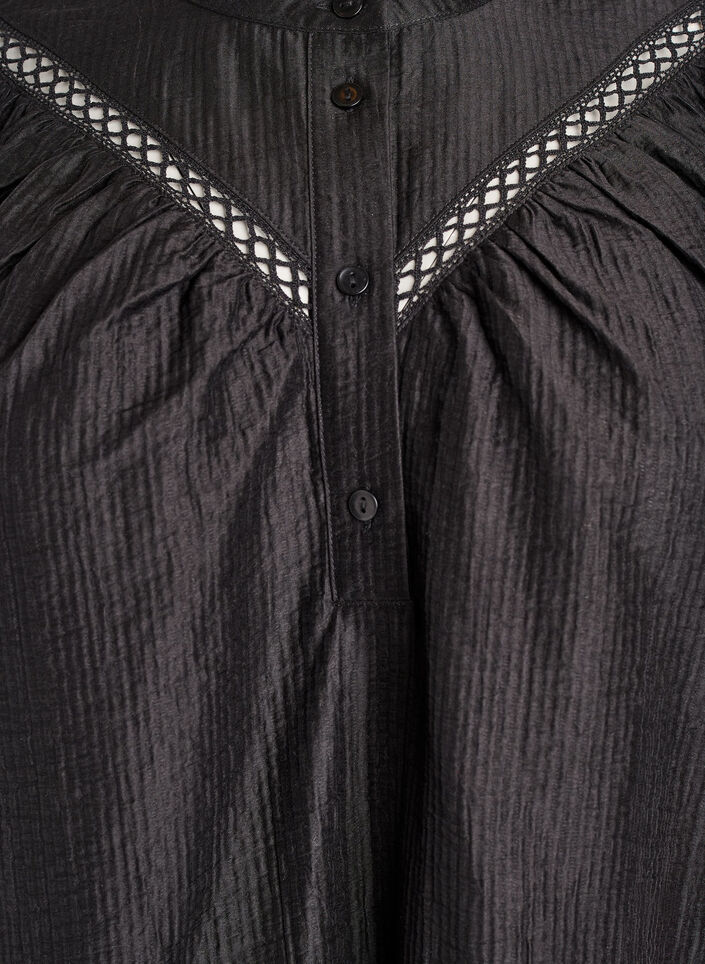 Tunic with crochet trims and striped texture, Black, Packshot image number 2