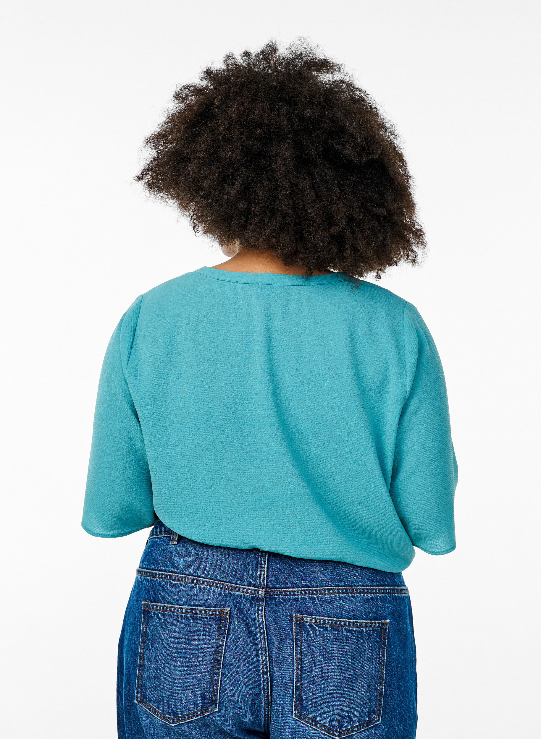 Zizzifashion Short-sleeved blouse with V-neck, Green, Model image number 2