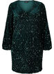 Sequin dress with a V-neck and check pattern, Rain Forest Sequins, Packshot image number 0