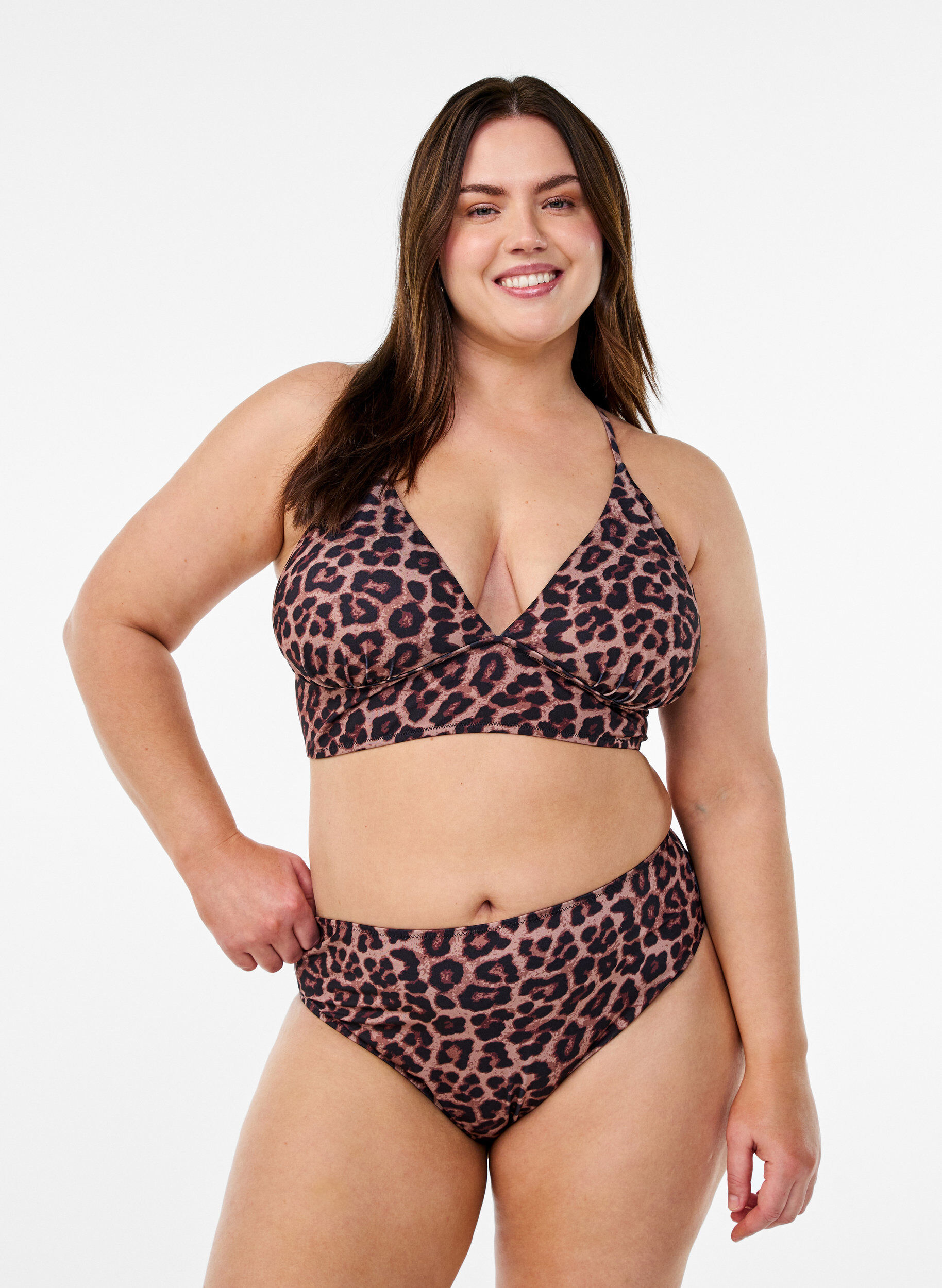 Zizzifashion Leopard brazilian bikini bottoms, Beige, Model image number 0