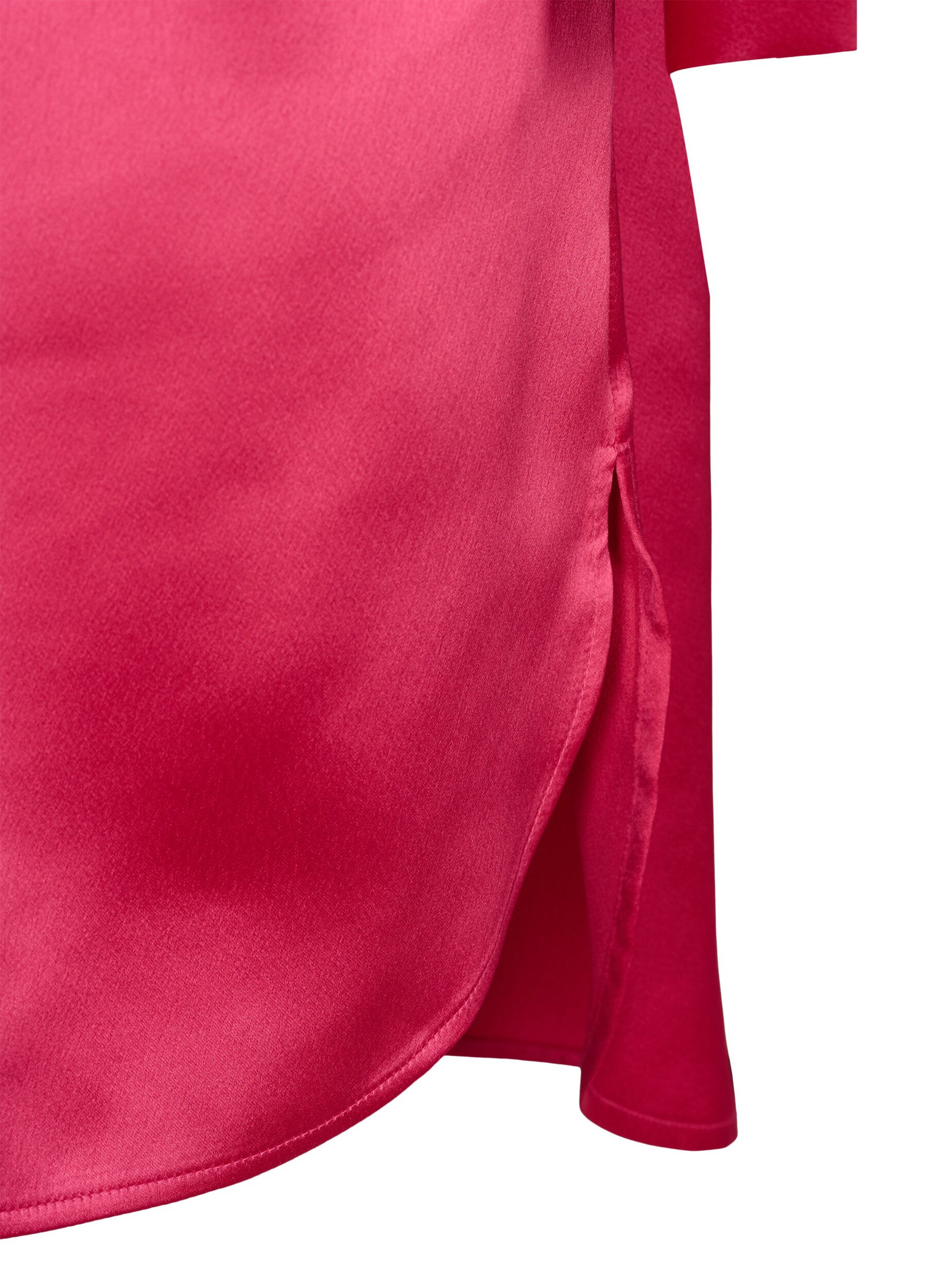 Zizzifashion Long shiny shirt with slit, Pink Flamb&eacute;, Packshot image number 3