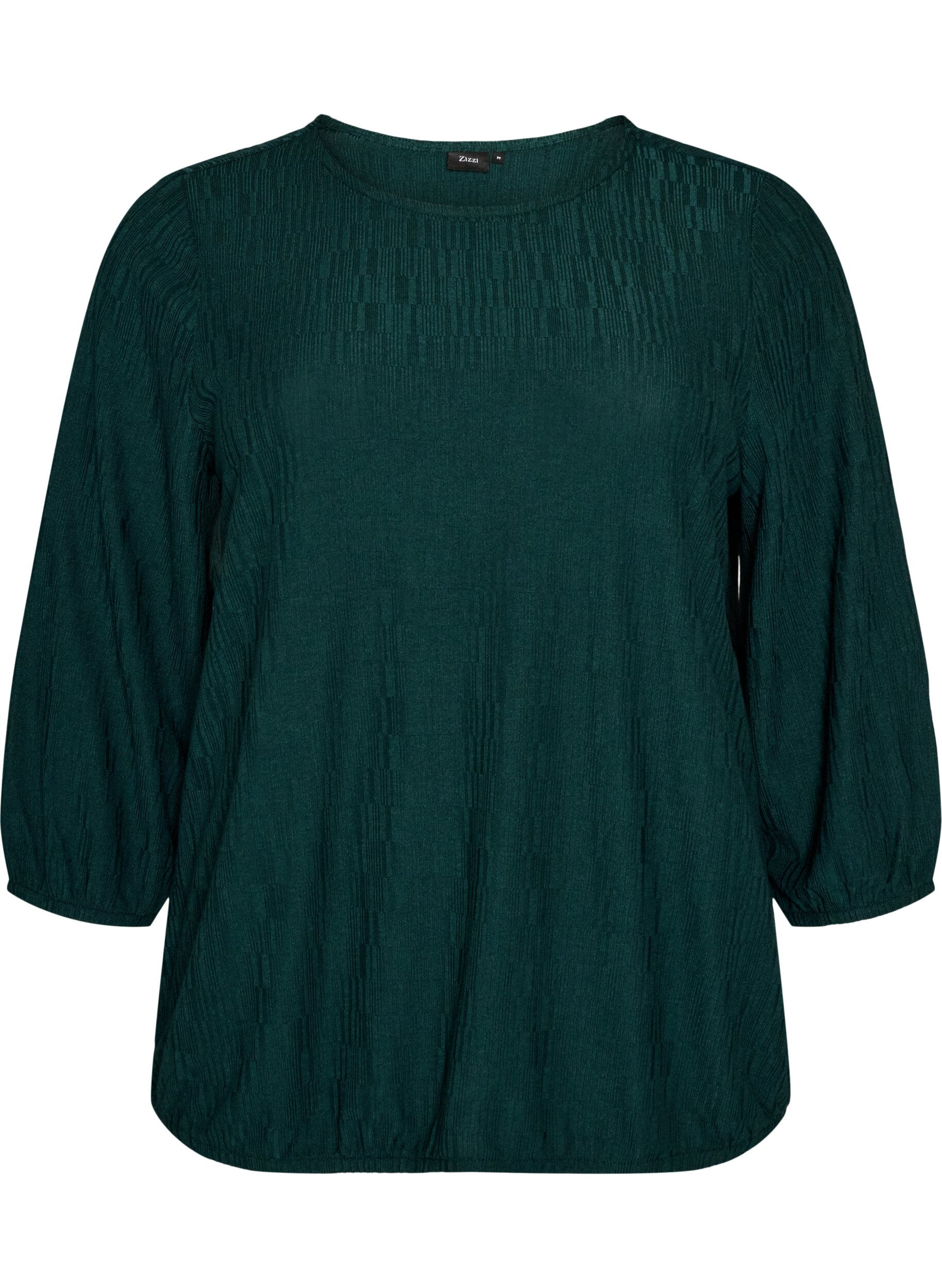 ZizzifashionBlouse with texture and 3/4 sleeves, Green, Packshot image number 0